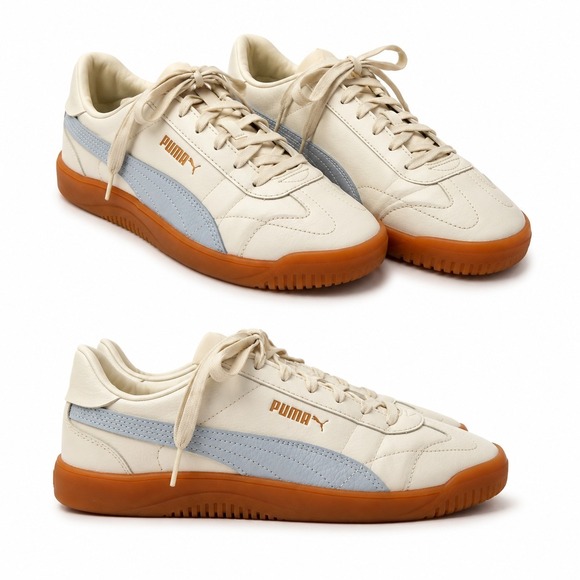 Puma Shoes - PUMA Club 5v5 Sneaker Womens Sz 8.5 White Blue Leather Gum Sole Minimalist Retro
